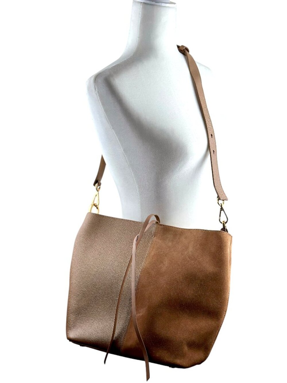 Stuart Weitzman 50/50 Leather Suede Satchel Bag – NEW with Dustbag – Gold Hardw